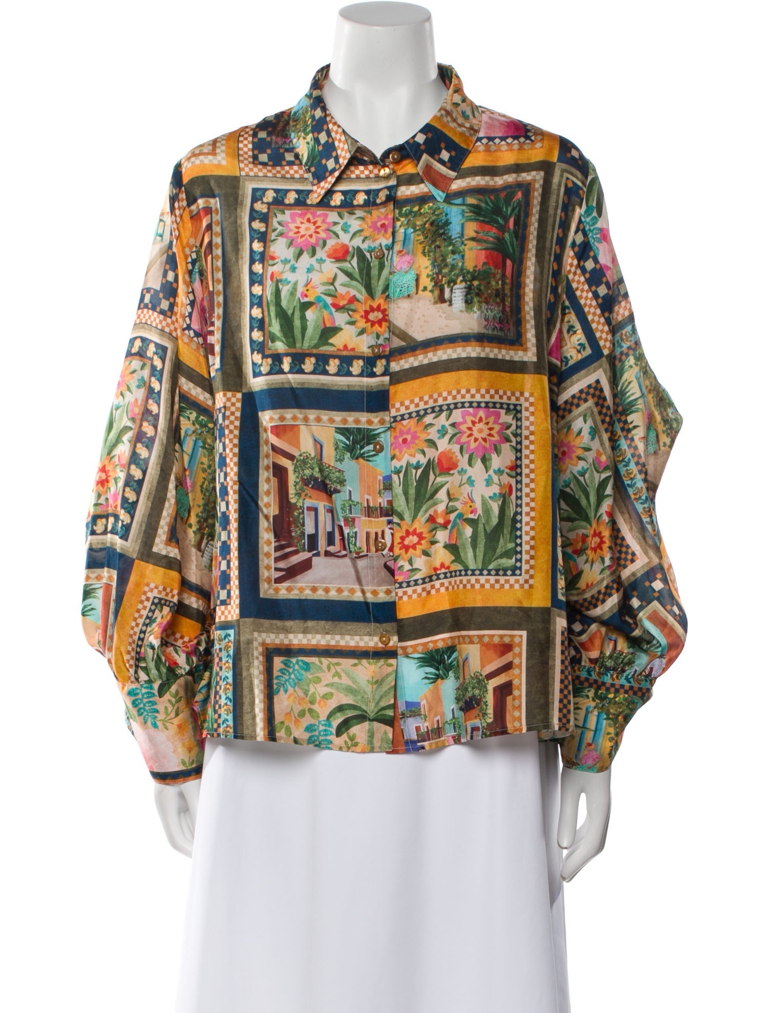 Momoni Silk Printed Button-Up Top