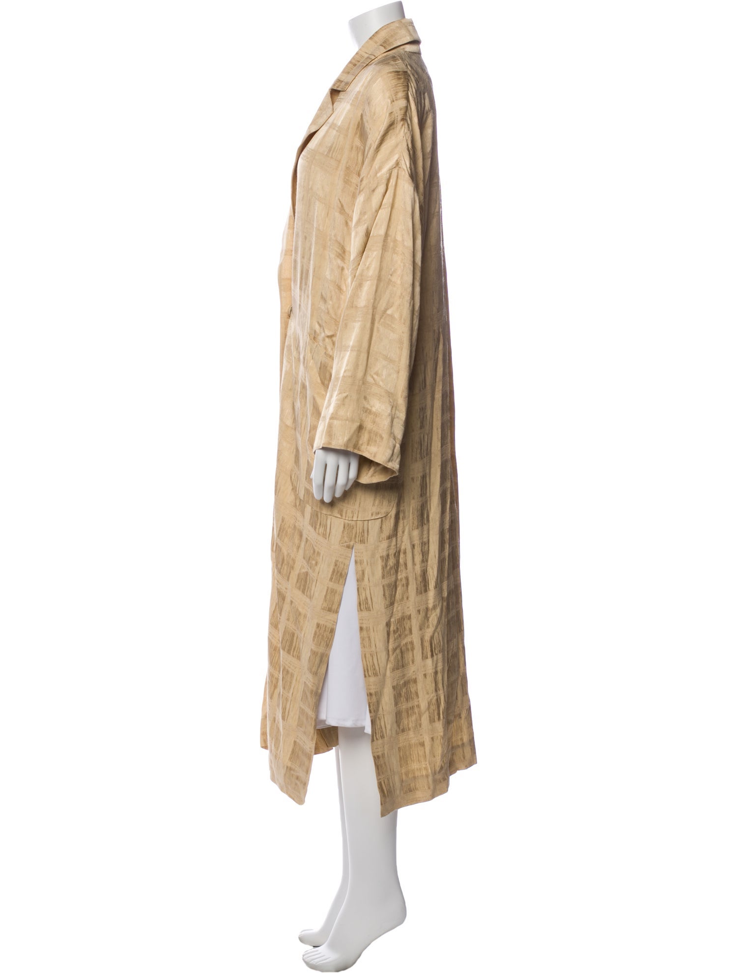 Momoni Satin Plaid Print Faux Fur Coat