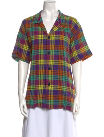 Missoni Plaid Print Short Sleeve Button-Up Top
