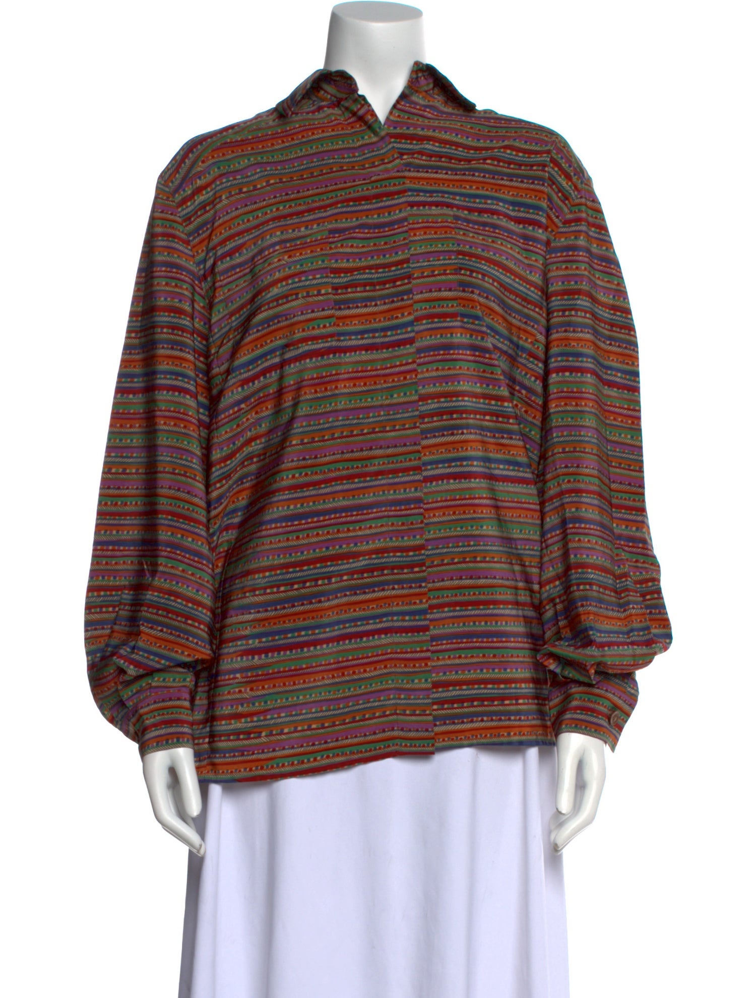 Missoni Striped Mock Neck Button-Up Top