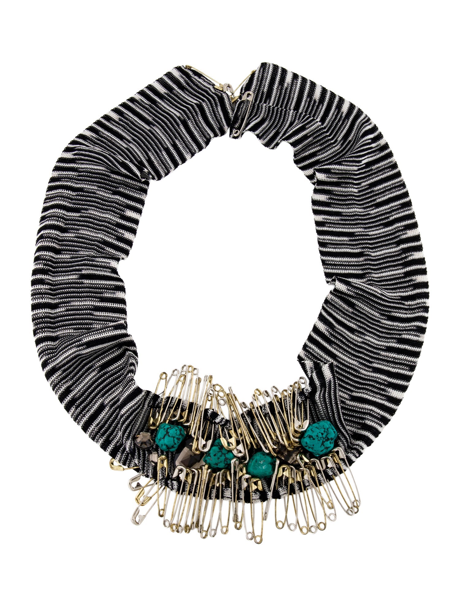 Missoni Fabric Rhinestone Safety Pin Collar Necklace