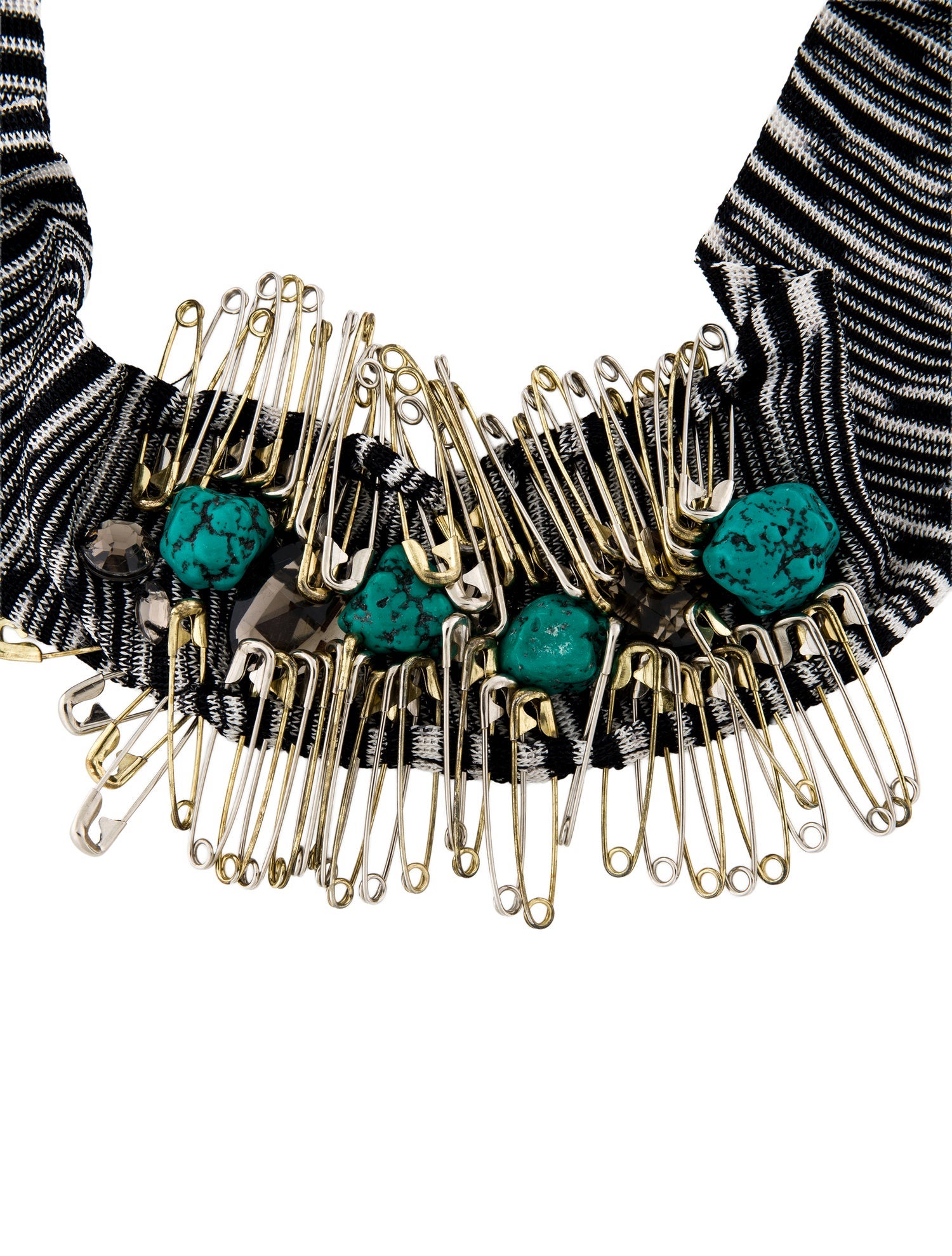Missoni Fabric Rhinestone Safety Pin Collar Necklace