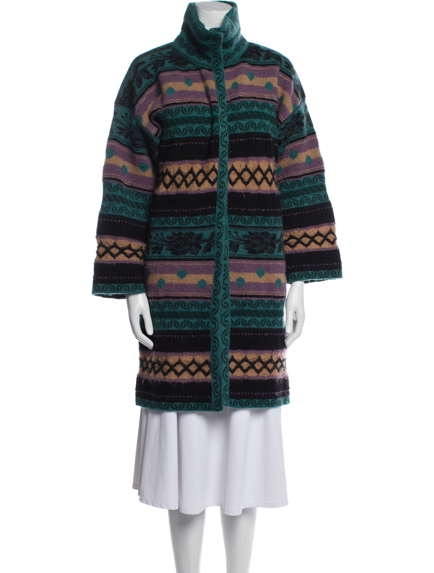 M Missoni Merino Wool Plaid Print Coat
