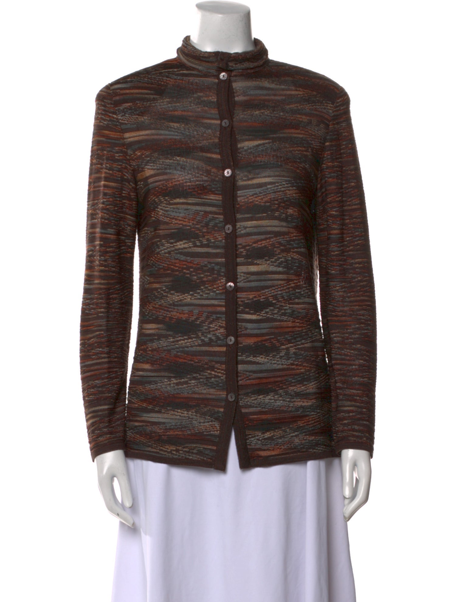 Missoni Printed Mock Neck Button-Up Top