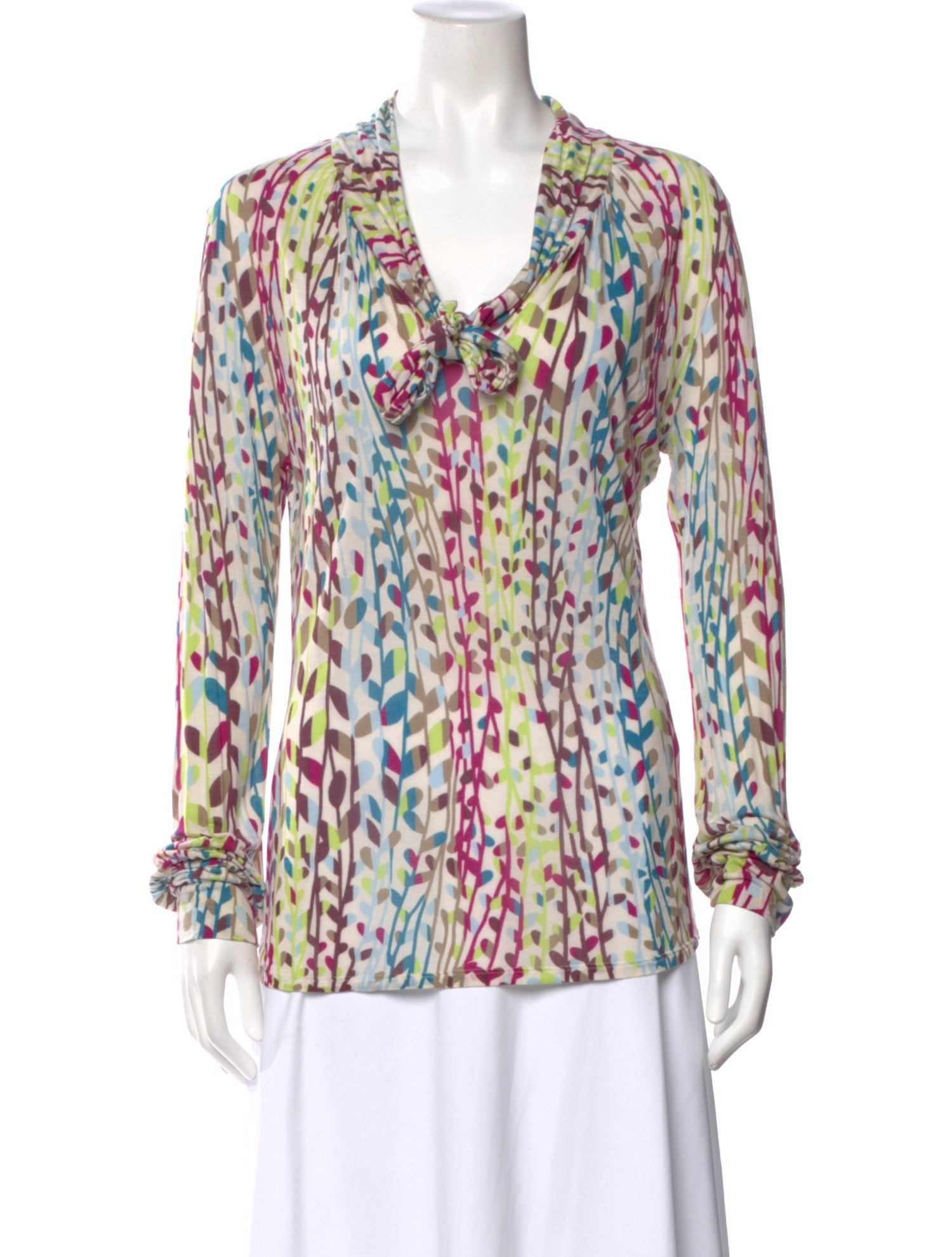 M Missoni Floral Print Tie Neck Blouse