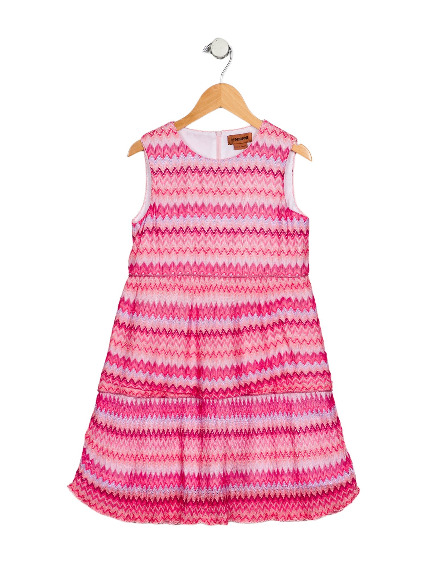 Missoni Girls' Dress Chevron pattern Scalloped accents Sleeveless Concealed zipper