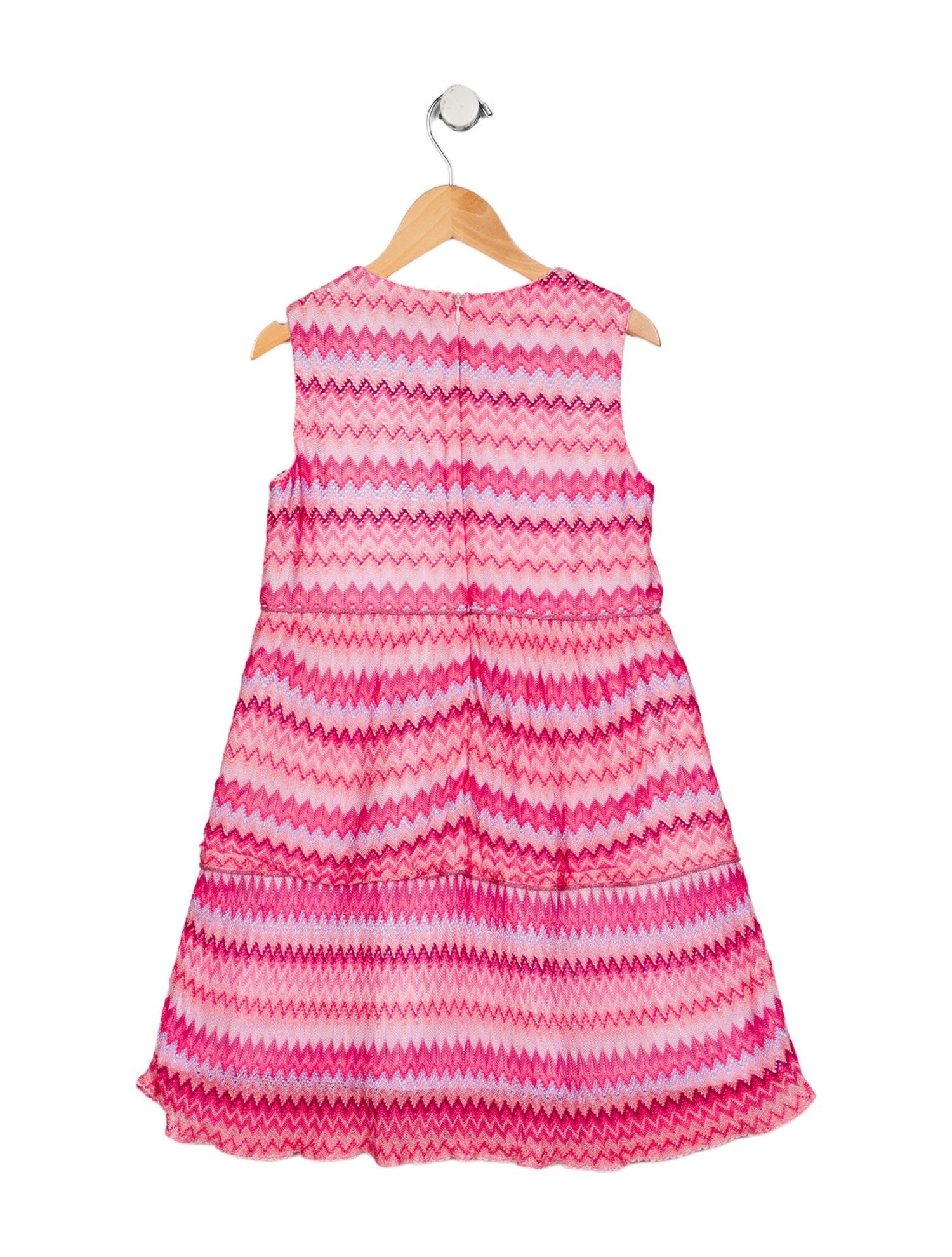 Missoni Girls' Dress Chevron pattern Scalloped accents Sleeveless Concealed zipper