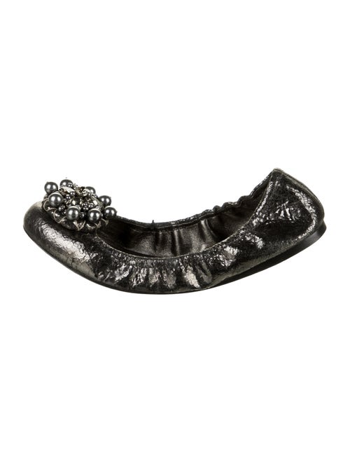 Miu Miu Embellished Metallic Flats Metallic