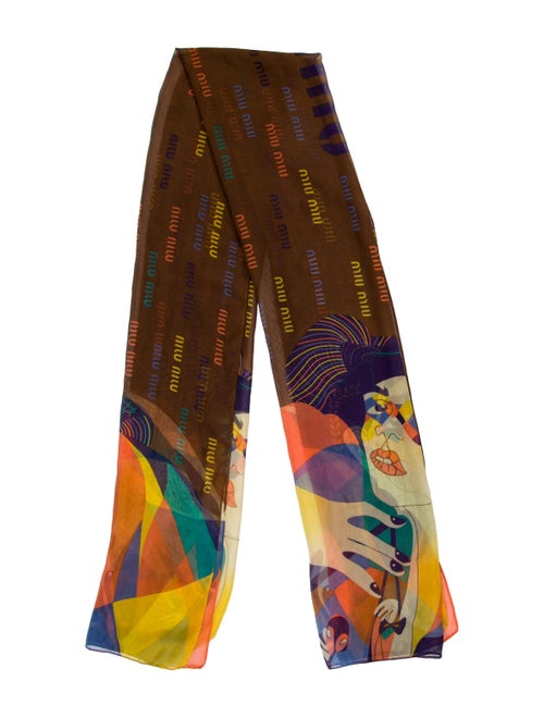 Miu Miu Printed Silk Scarf Brown