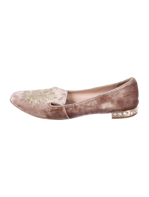 Miu Miu Velvet Embroidered Loafers Nude
