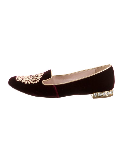 Miu Miu Velvet Embroidered Loafers gold