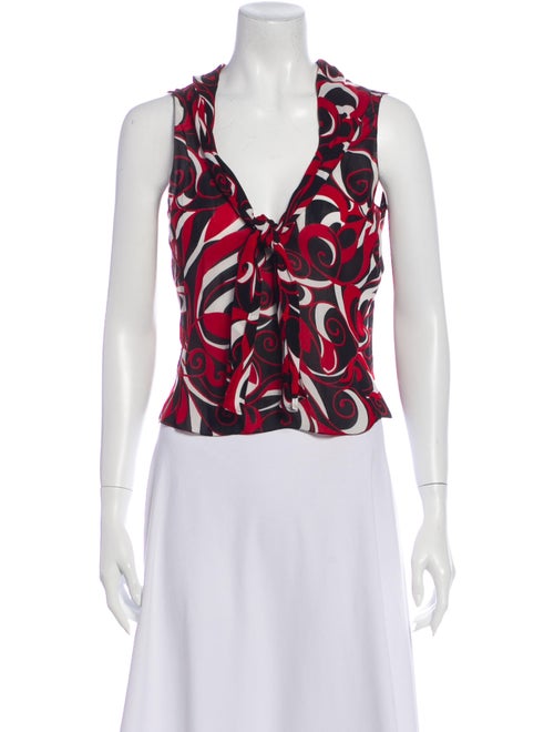 Miu Miu Printed Tie Neck Top Red
