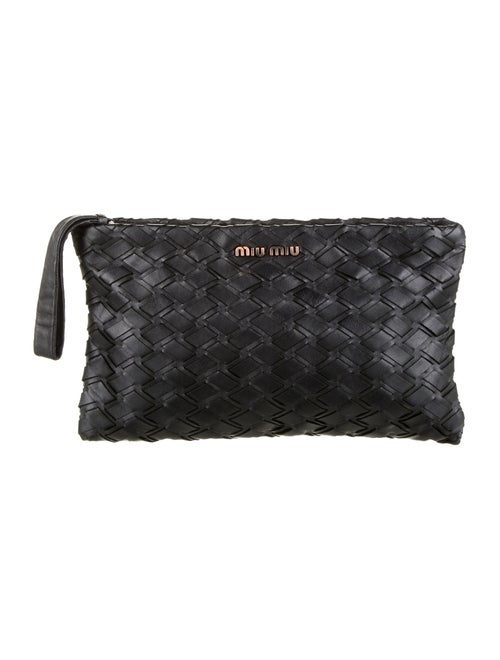 Miu Miu Leather Intreccio Pochette Black