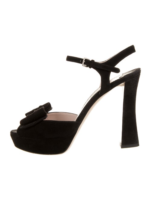 Miu Miu Suede Bow Accents Sandals Black
