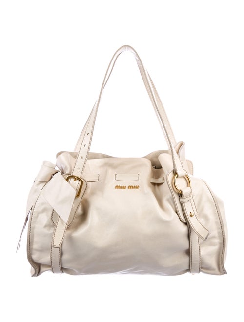 Miu Miu Leather Bow Shoulder Bag Gold