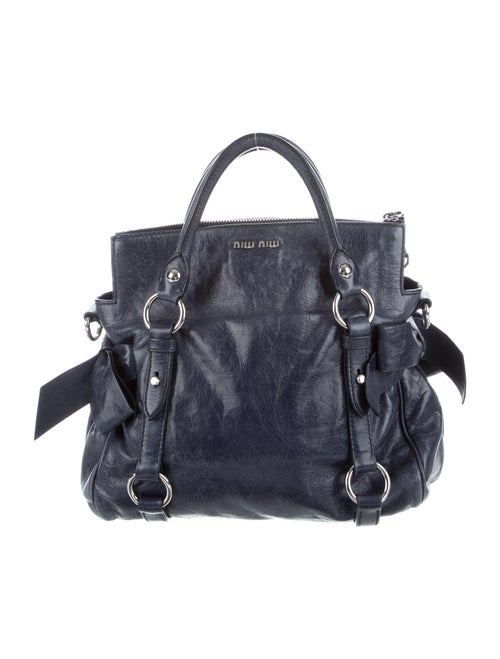 Miu Miu Bow-Accented Leather Bag Blue