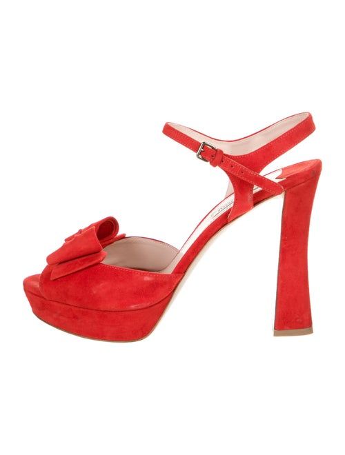 Miu Miu Suede Bow Accents Sandals Red