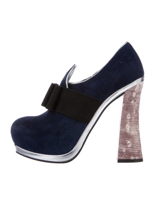 Miu Miu Suede Bow Accents Pumps Blue