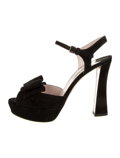 Miu Miu Suede Bow Accents Sandals Black