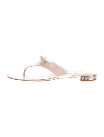 Miu Miu Patent Leather Crystal Embellishments Flip Flops