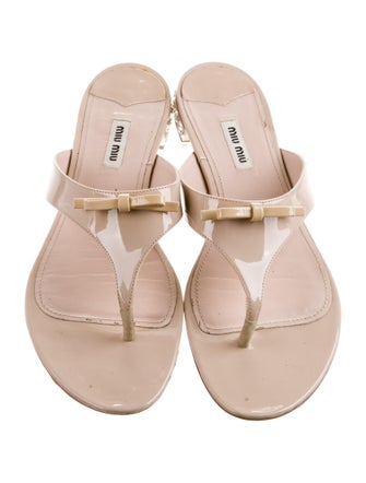 Miu Miu Patent Leather Crystal Embellishments Flip Flops