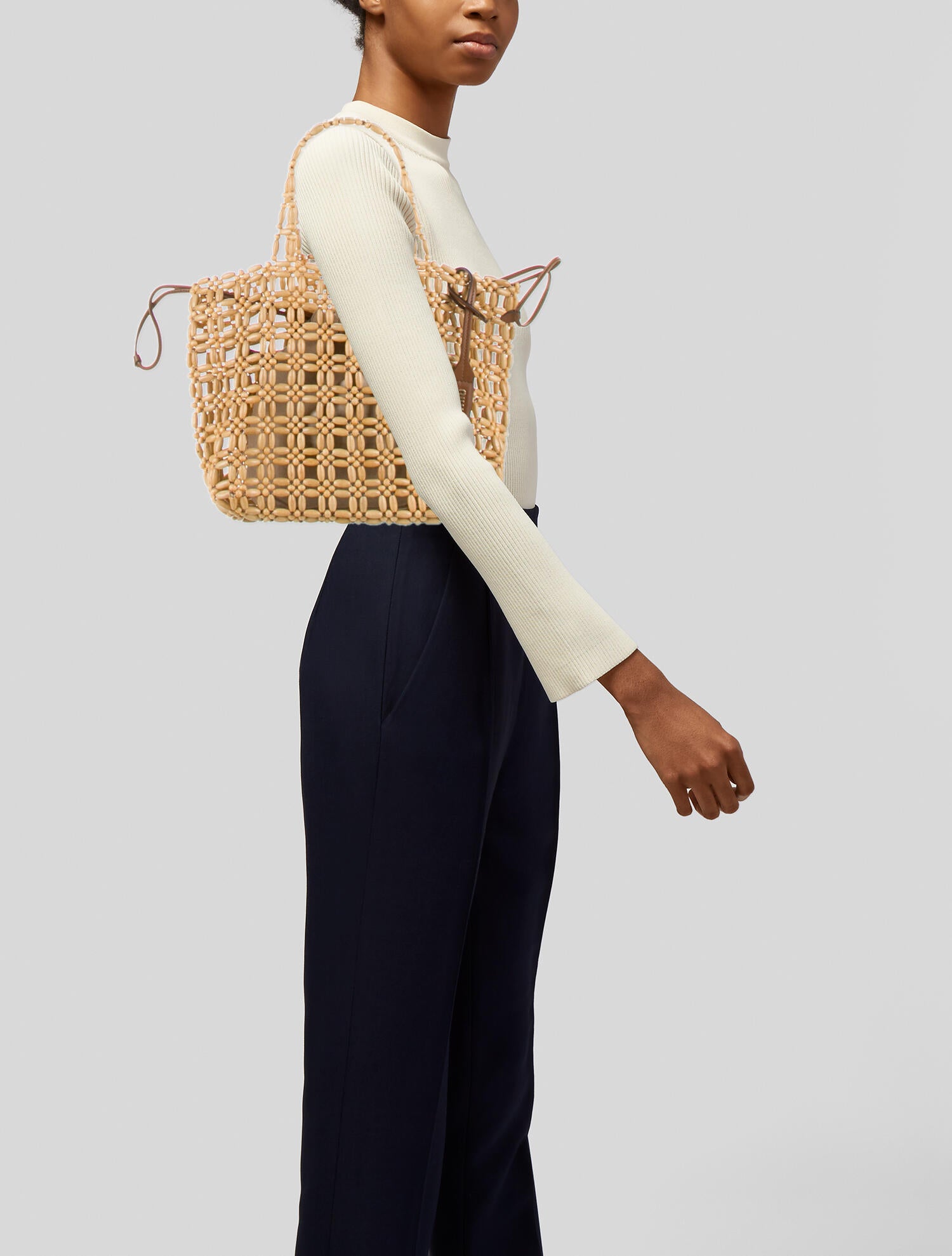 Miu Miu Wooden Beaded Handle Bag - Neutrals Handle Bags, Handbags