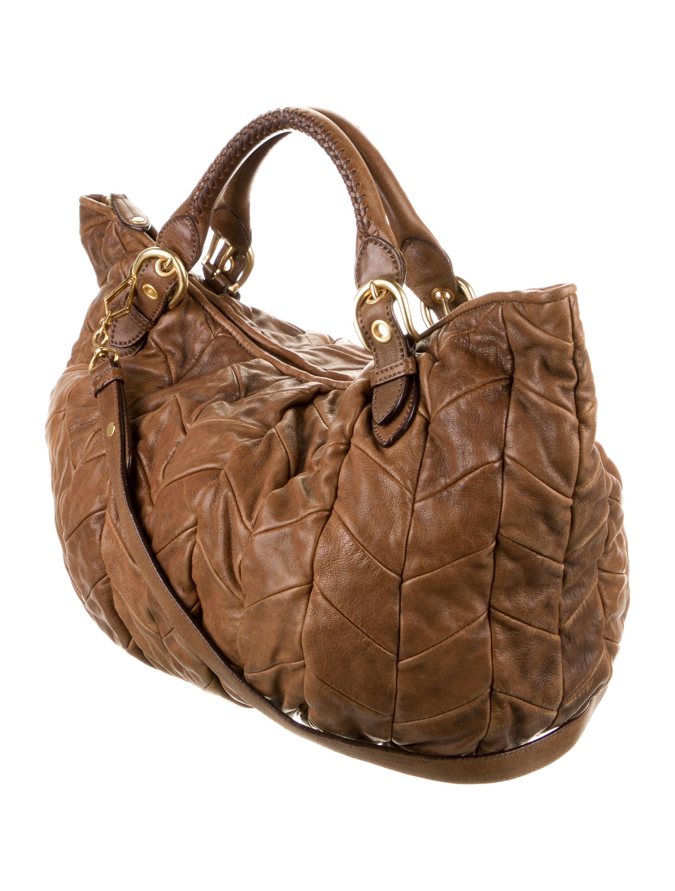 Miu Miu Quilted Leather Tote Bag Brown Totes, Handbags MIU149030