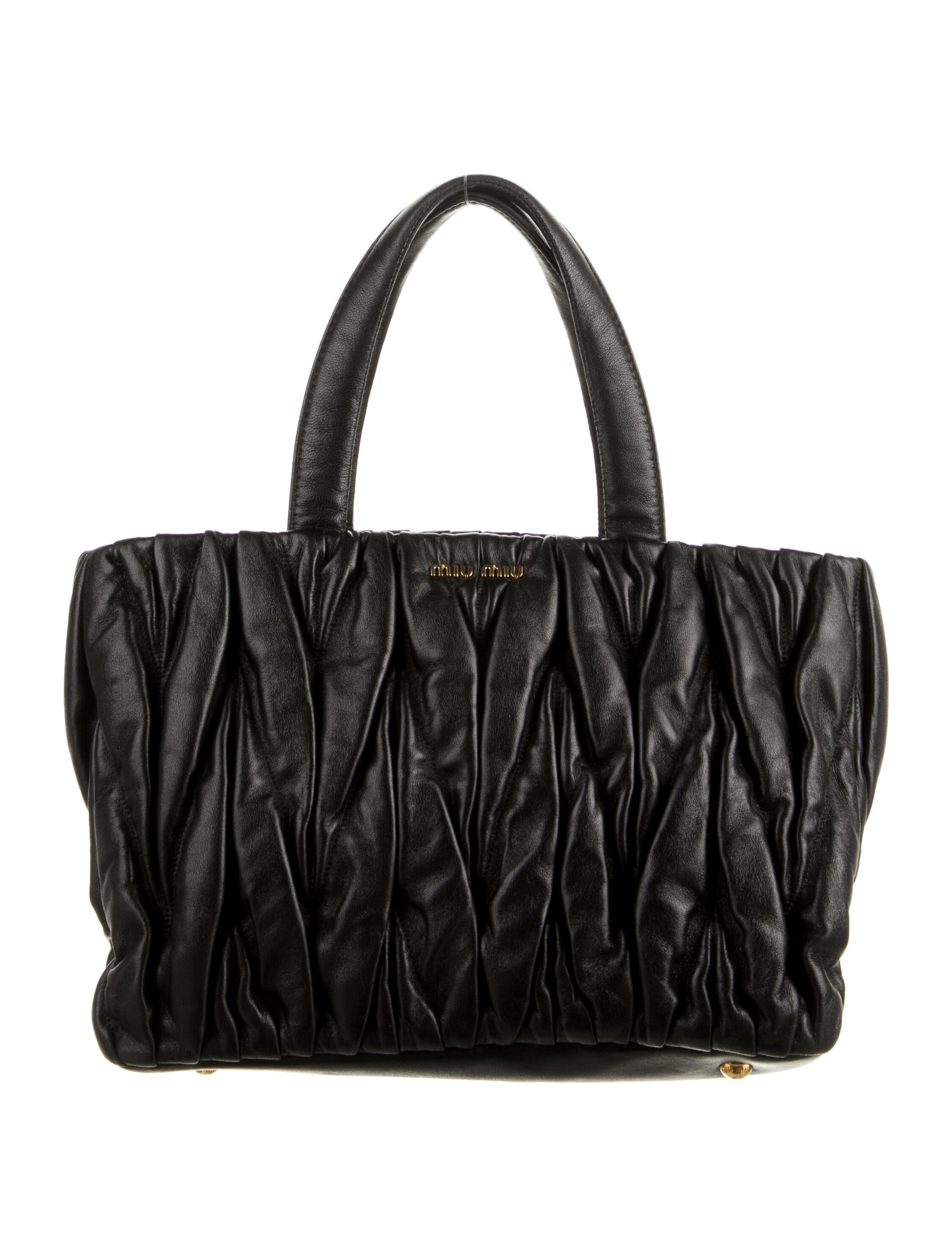 Miu Miu Leather Laser Cut Shoulder Bag Black Shoulder Bags, Handbags