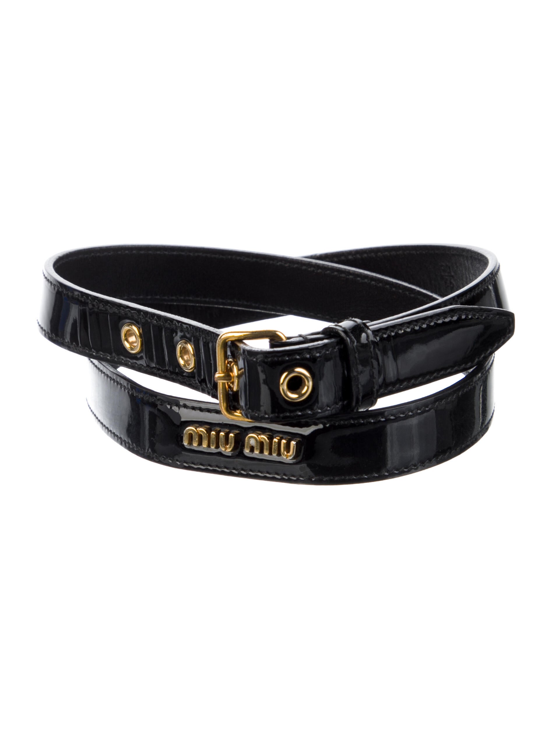 Miu Miu Skinny Patent Leather Belt Black Belts, Accessories