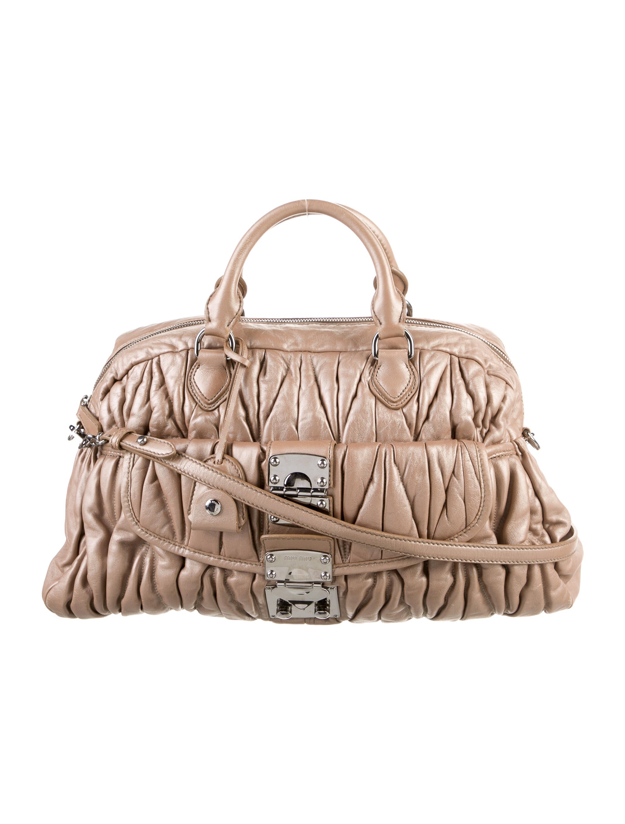 Miu Miu Solid Leather Handle Bag Neutrals Handle Bags, Handbags