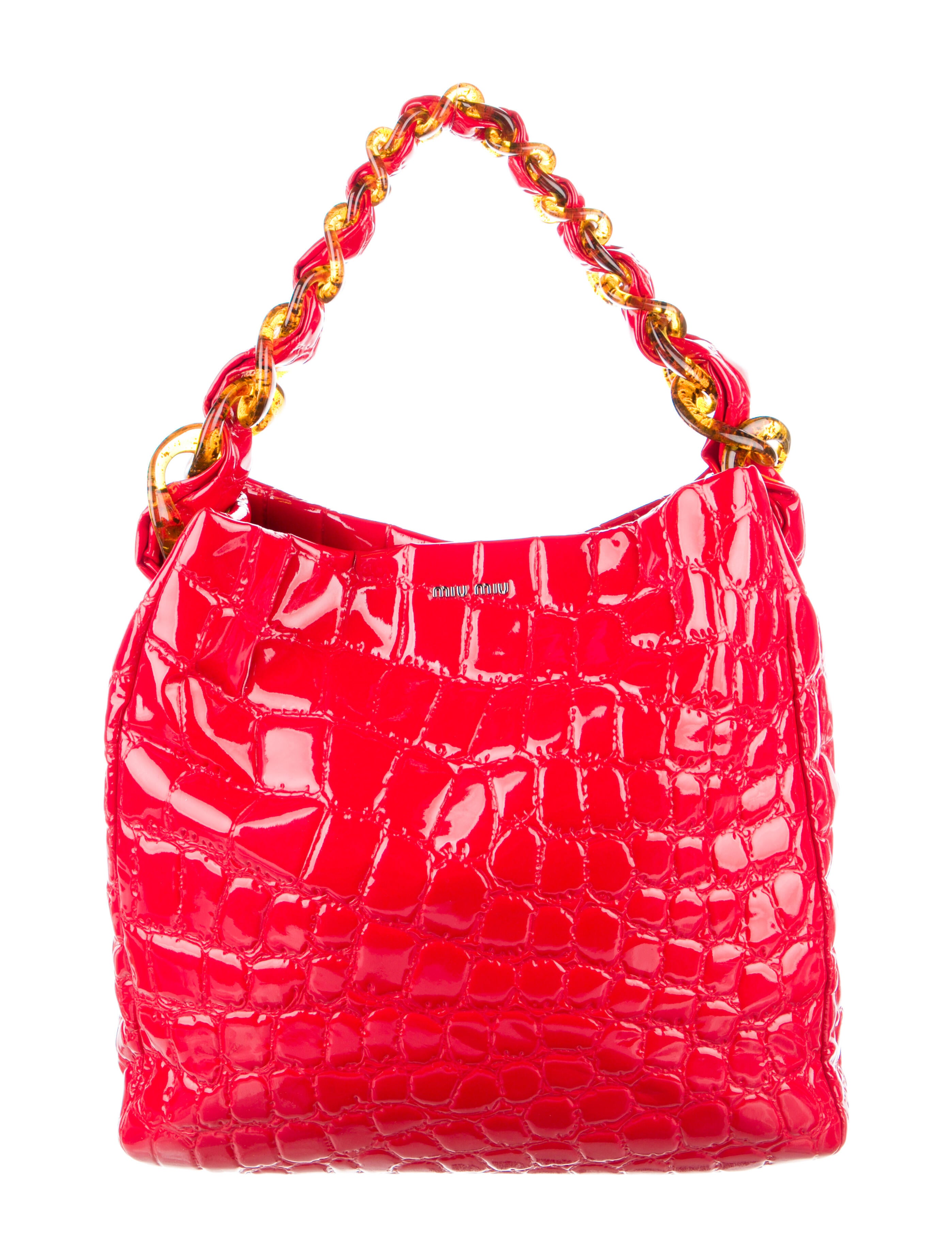 Miu Miu Embossed Leather Hobo Red Hobos, Handbags MIU164762 The