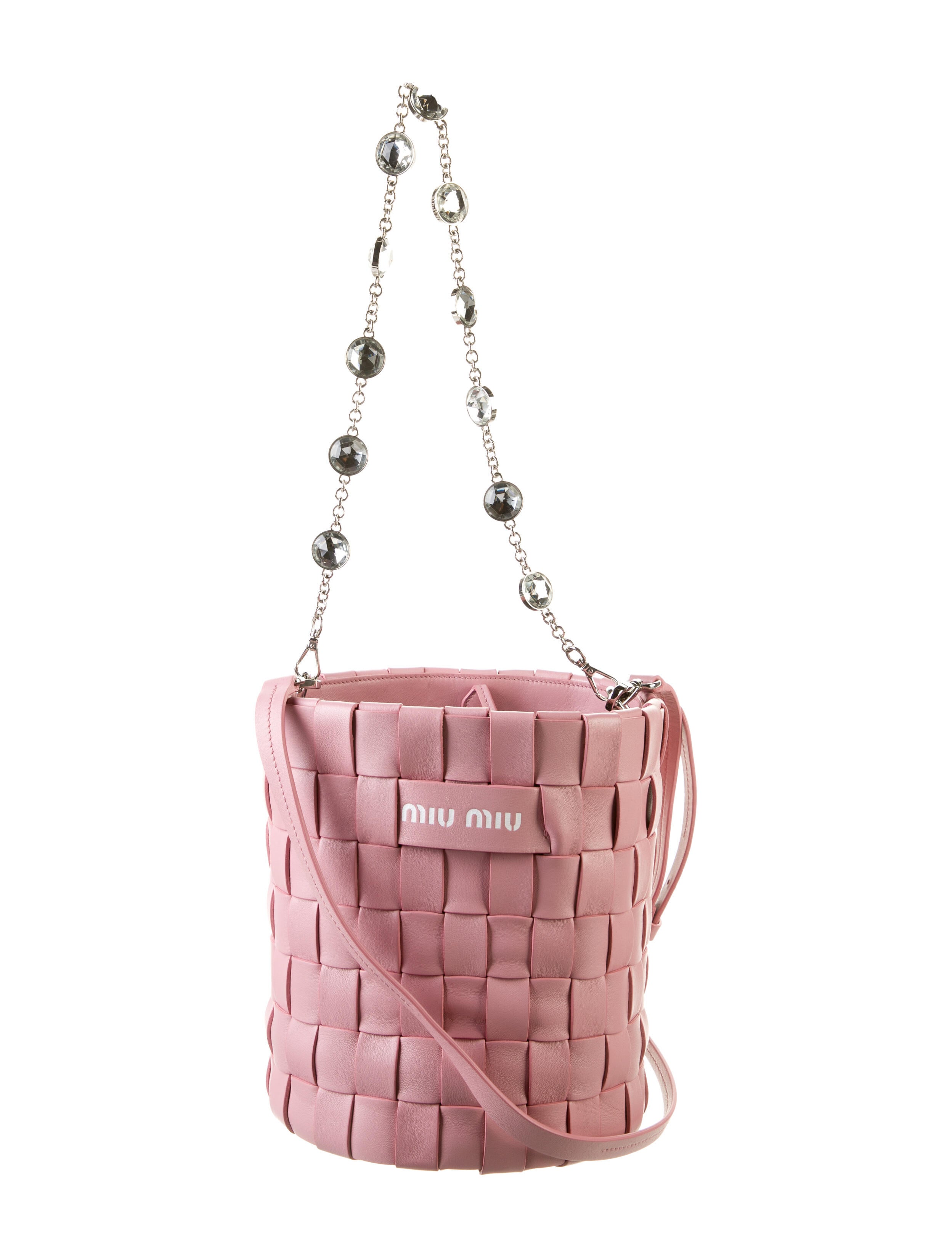 Miu Miu Leather Chain-Linked Bucket Bag - Pink Bucket Bags