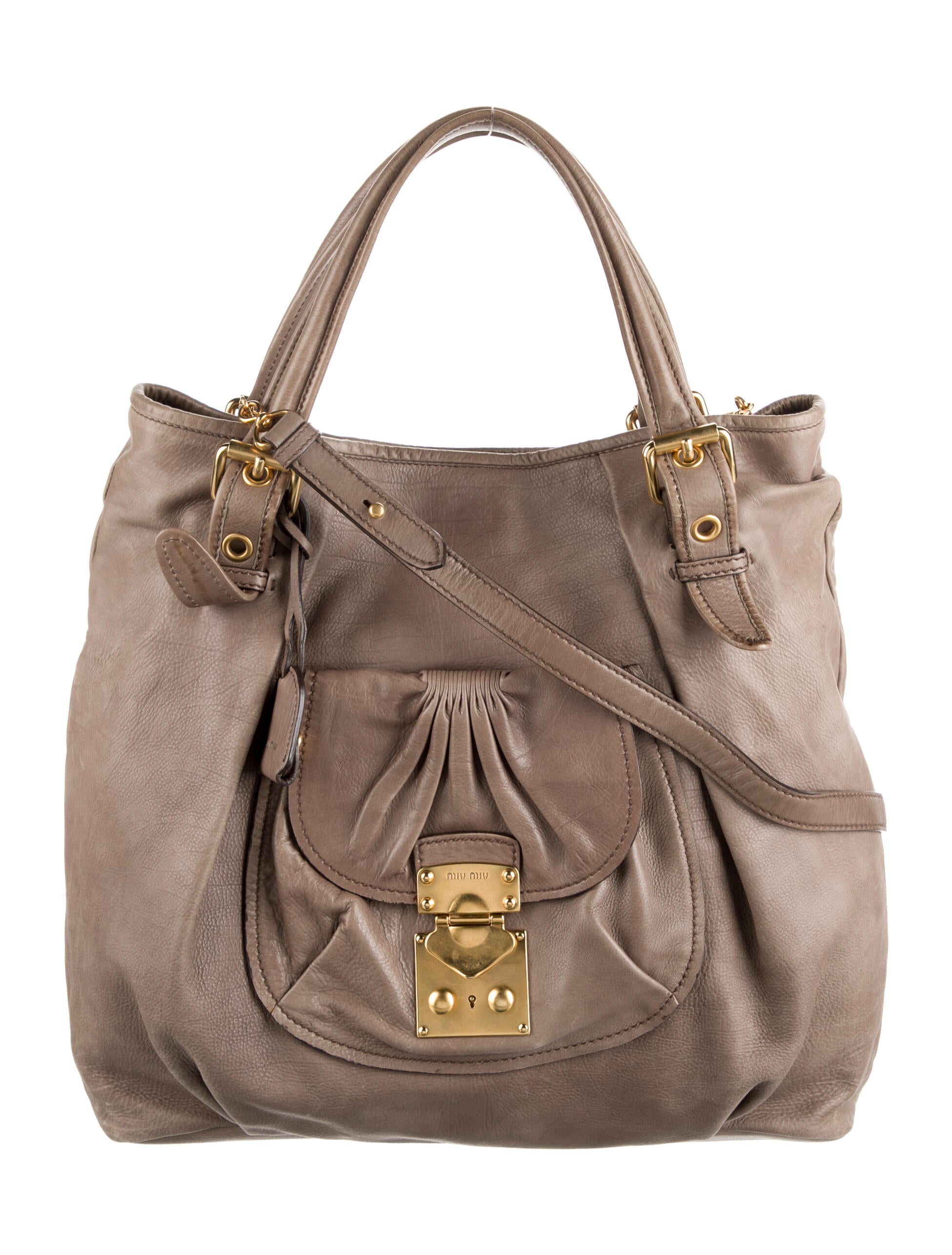 Miu Miu Leather Shoulder Bag Neutrals Shoulder Bags, Handbags