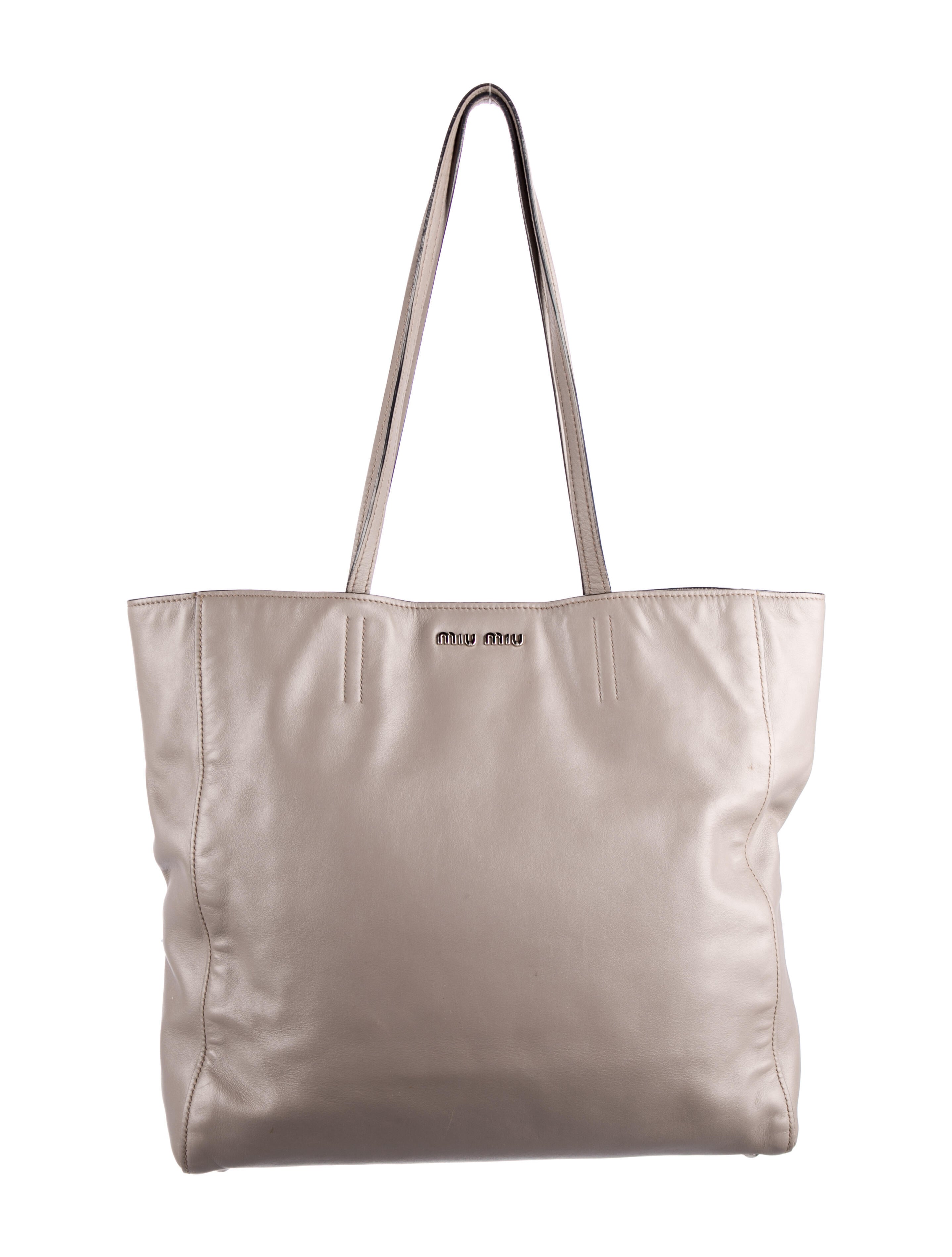 Miu Miu Leather Tote Grey Totes, Handbags MIU170252 The RealReal