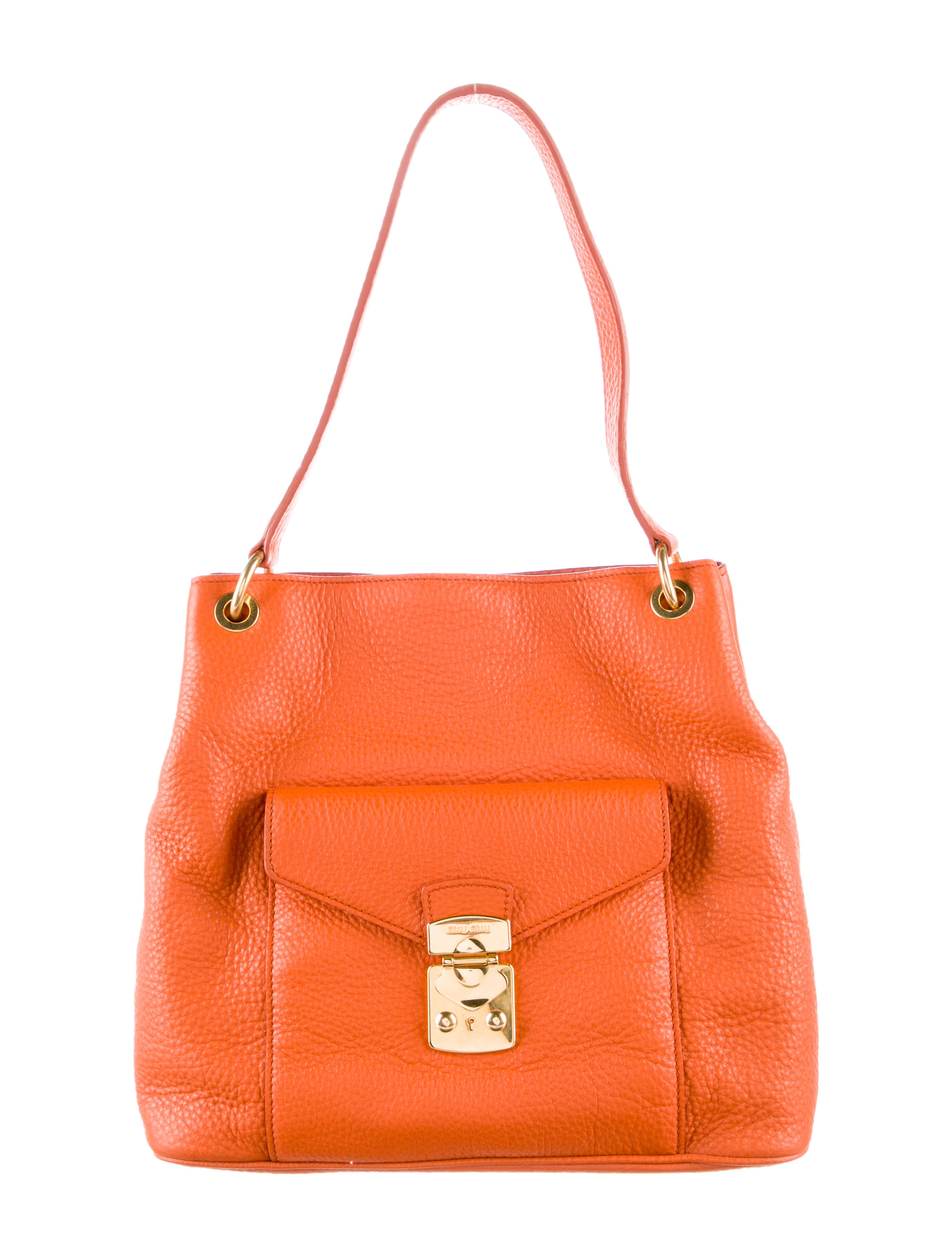 Miu Miu Leather Shoulder Bag Orange Shoulder Bags, Handbags