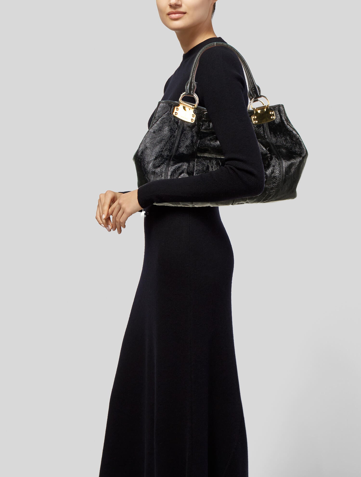 Miu Miu Patent Leather Shoulder Bag Blue Totes, Handbags MIU172708