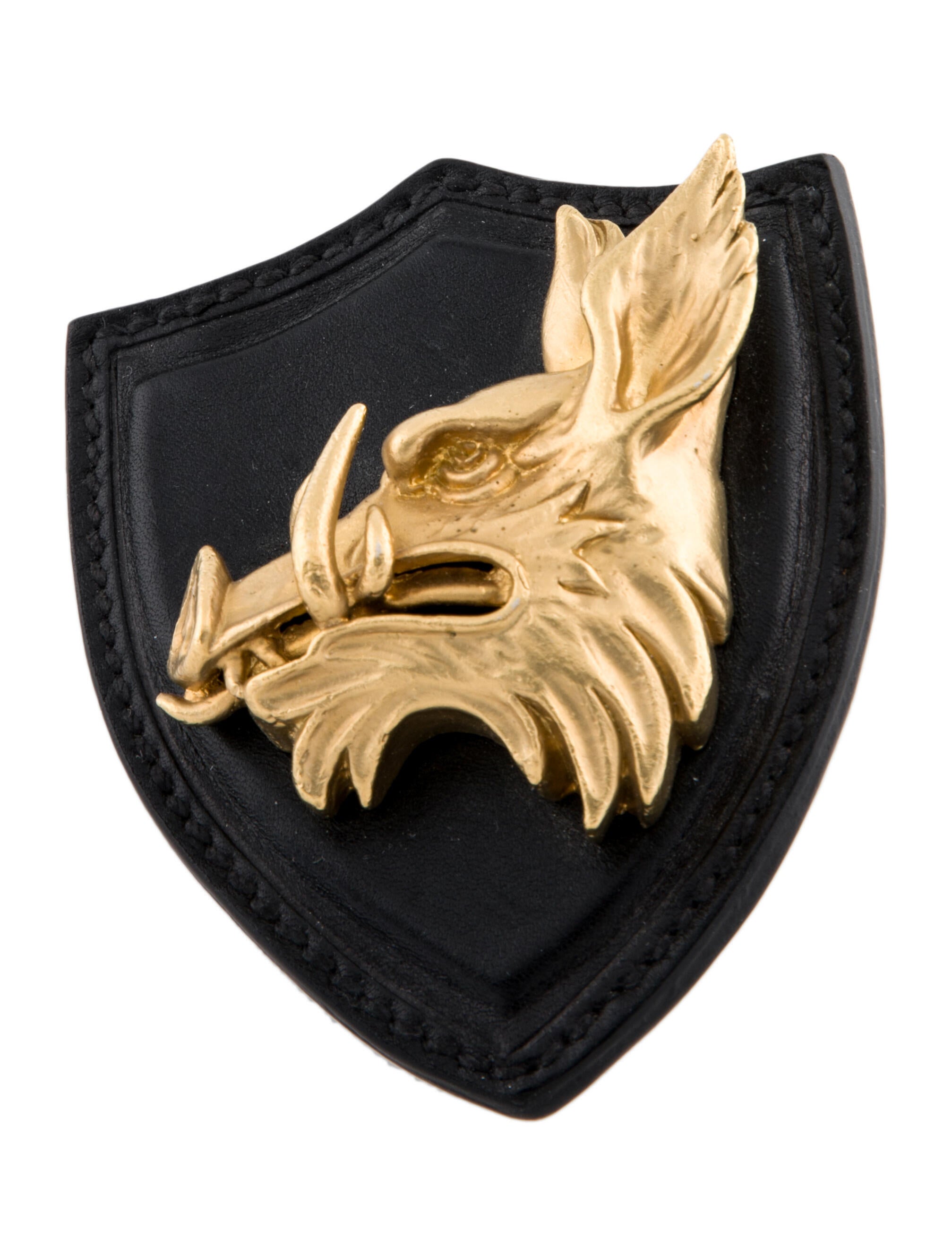 Miu Miu Boar Leather Brooch - Black, Gold-Tone Metal