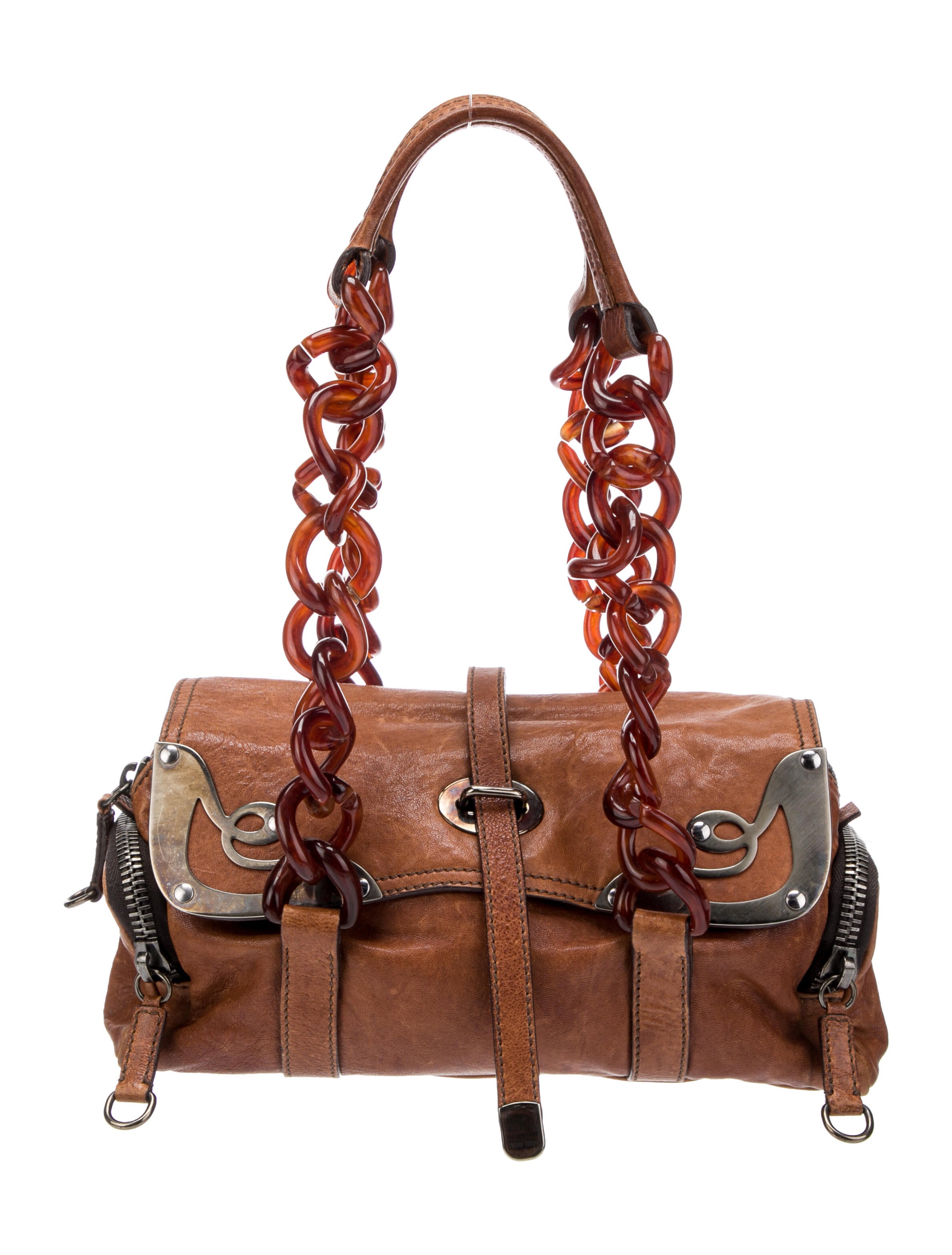 Miu Miu Leather Shoulder Bag Brown Shoulder Bags, Handbags