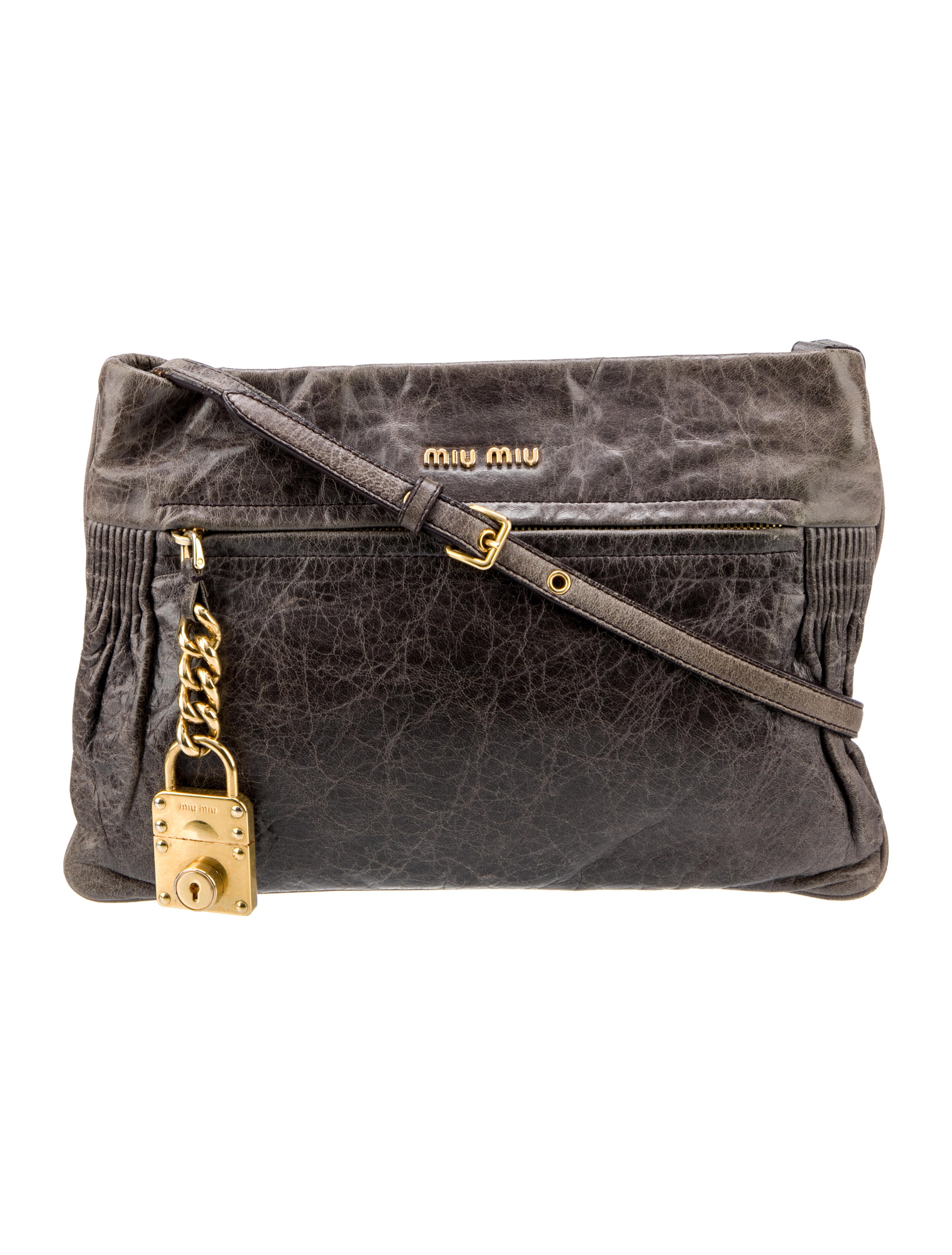 Miu Miu Leather Shoulder Bag Grey Shoulder Bags, Handbags MIU177322