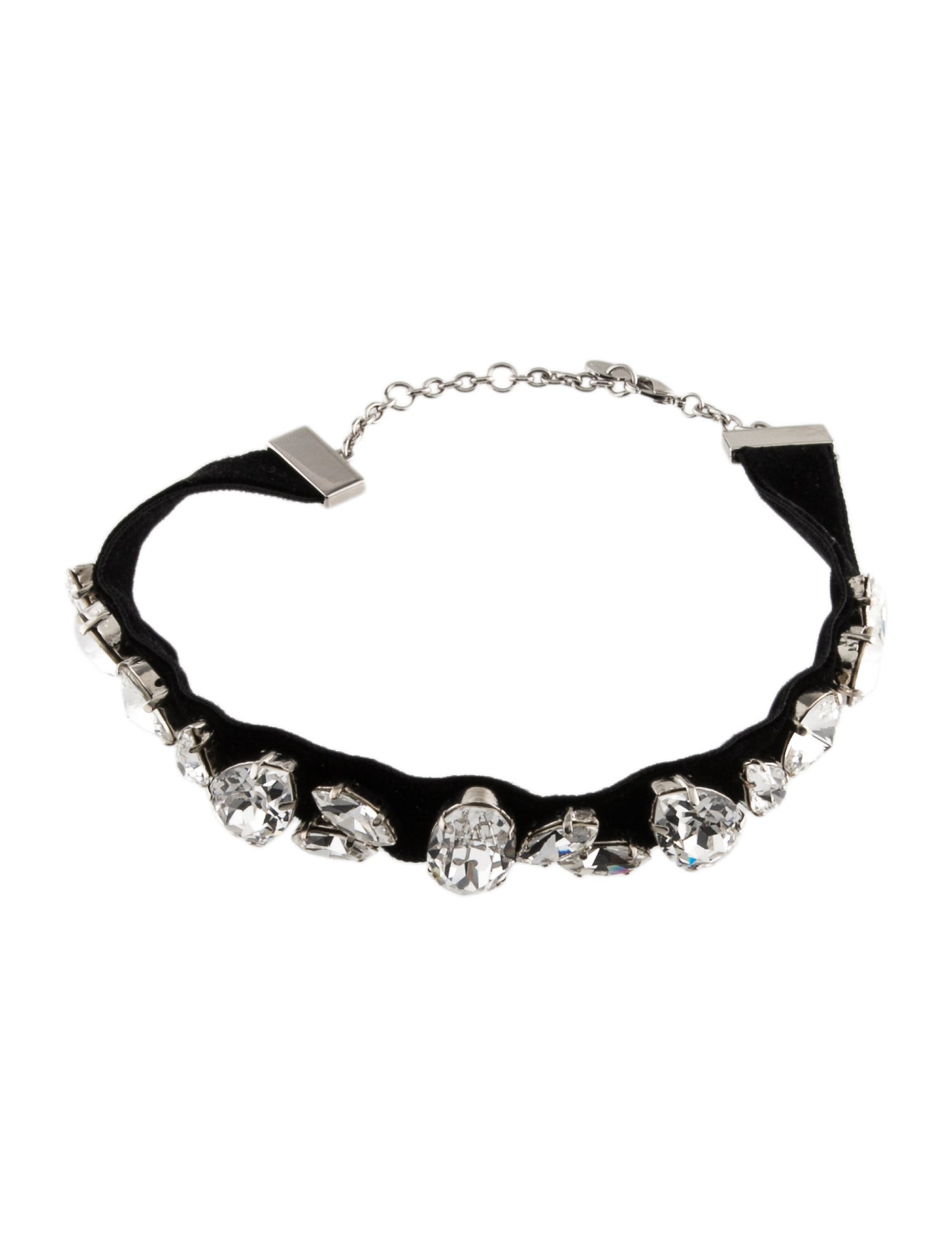 Miu Miu Crystal & Velvet Choker Necklace Black, SilverTone Metal