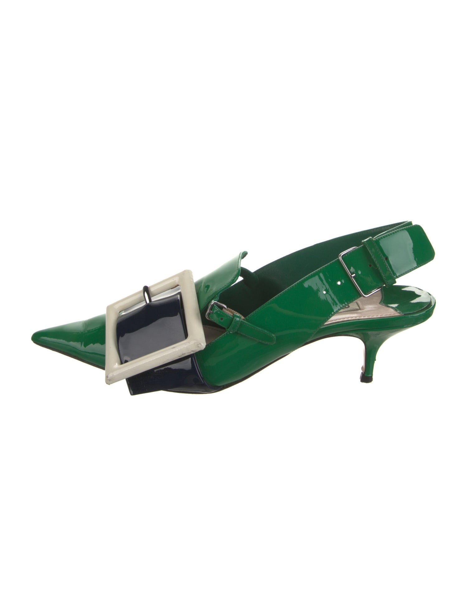 Miu Miu Patent Leather Colorblock Pattern Slingback Pumps