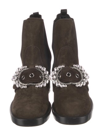 Miu Miu Suede Crystal Embellishments Chelsea Boots