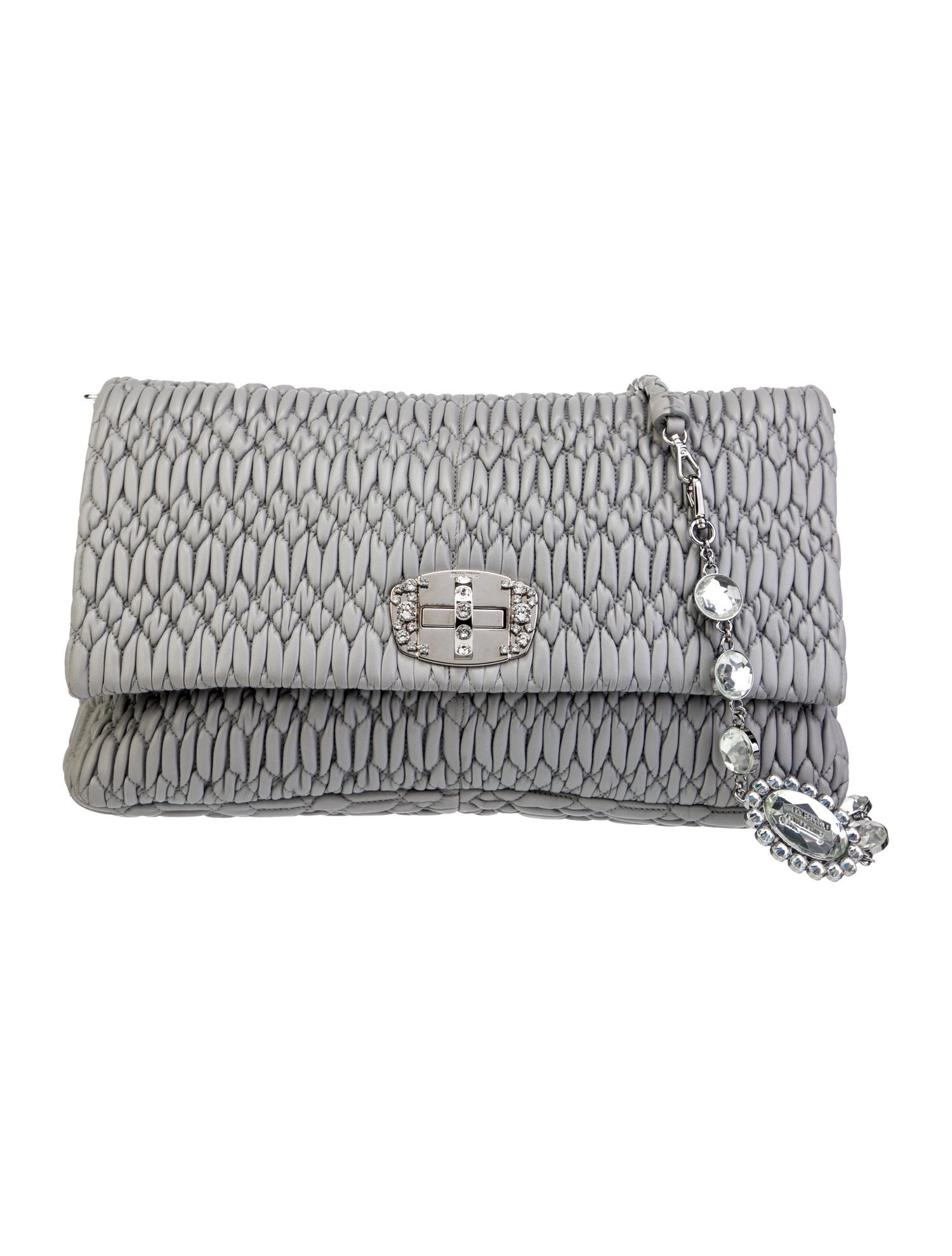 Miu Miu Crystal Embellished Leather Crossbody Bag Purple Crossbody