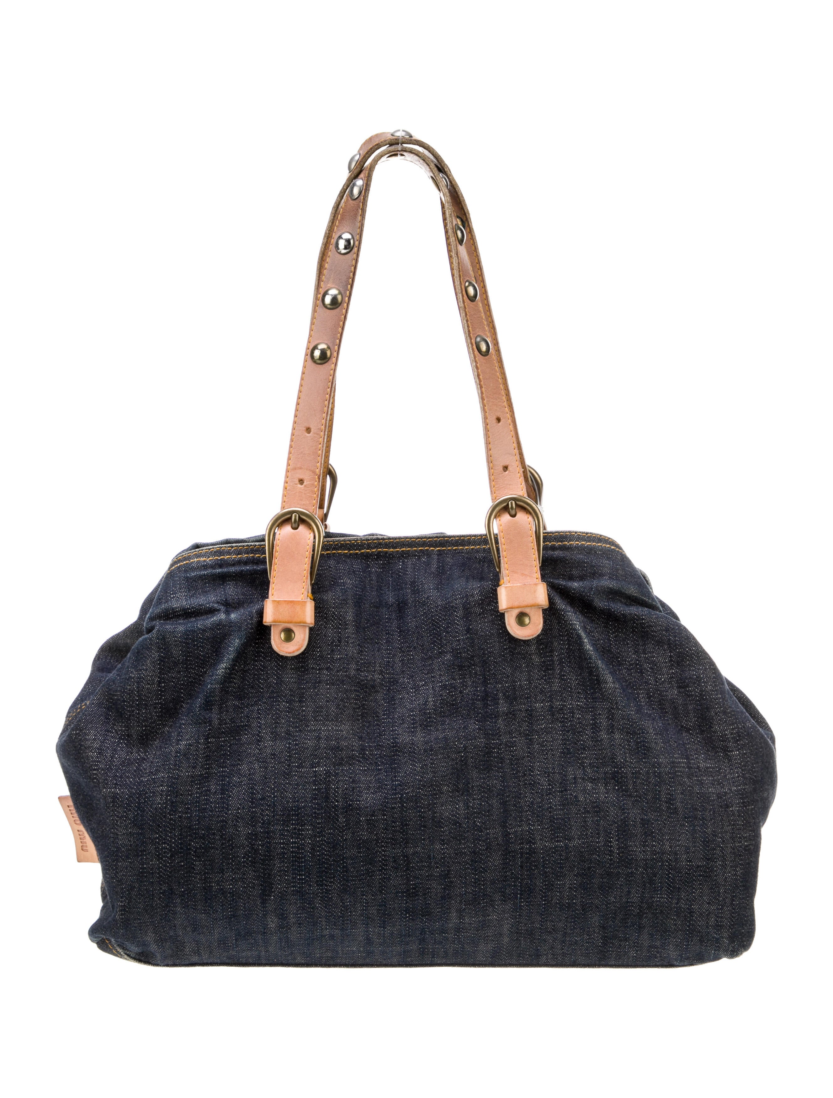 Miu Miu Leather Trim Denim Shoulder Bag - Blue Shoulder Bags