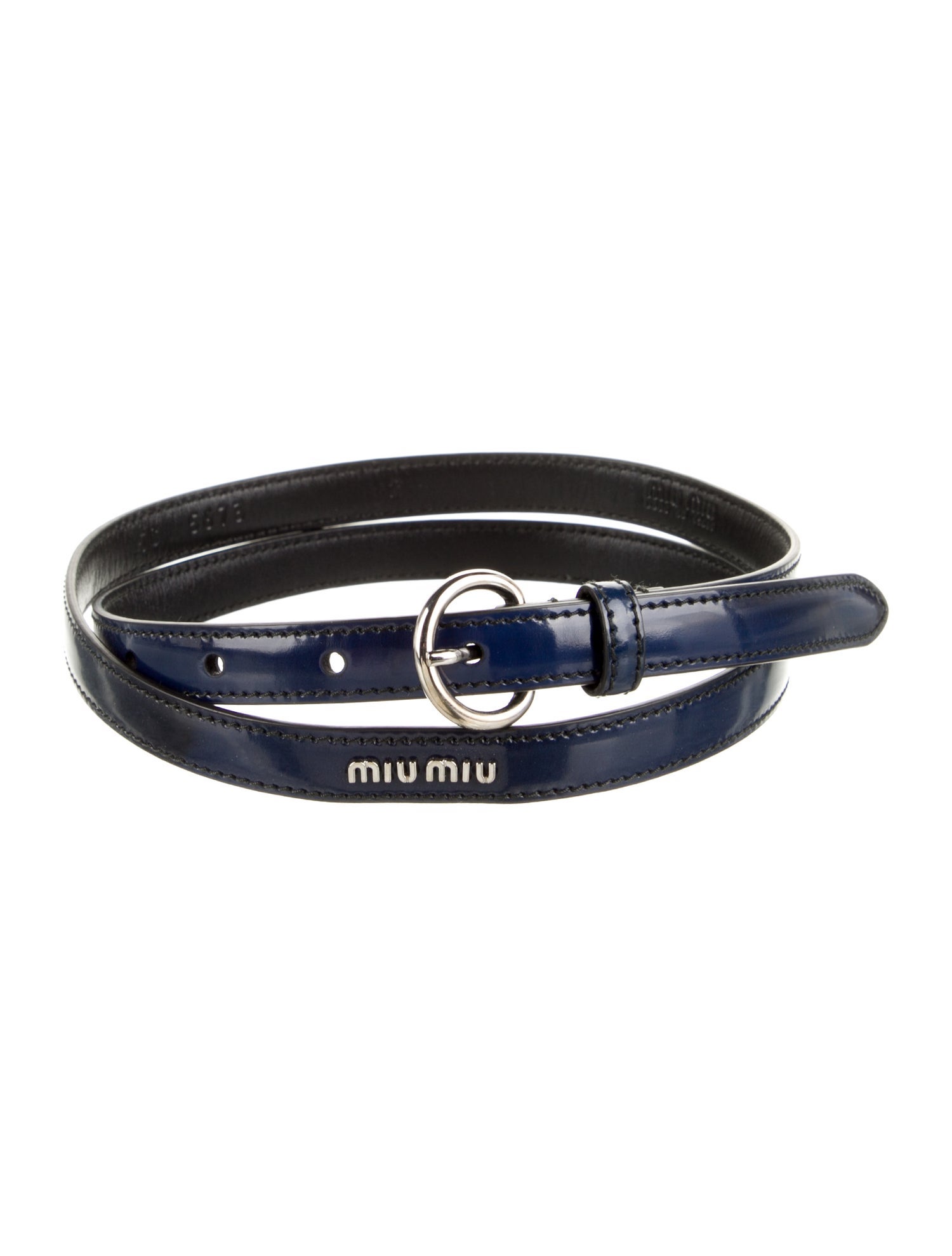 Miu Miu Skinny Leather Belt Blue Belts, Accessories MIU185410 The