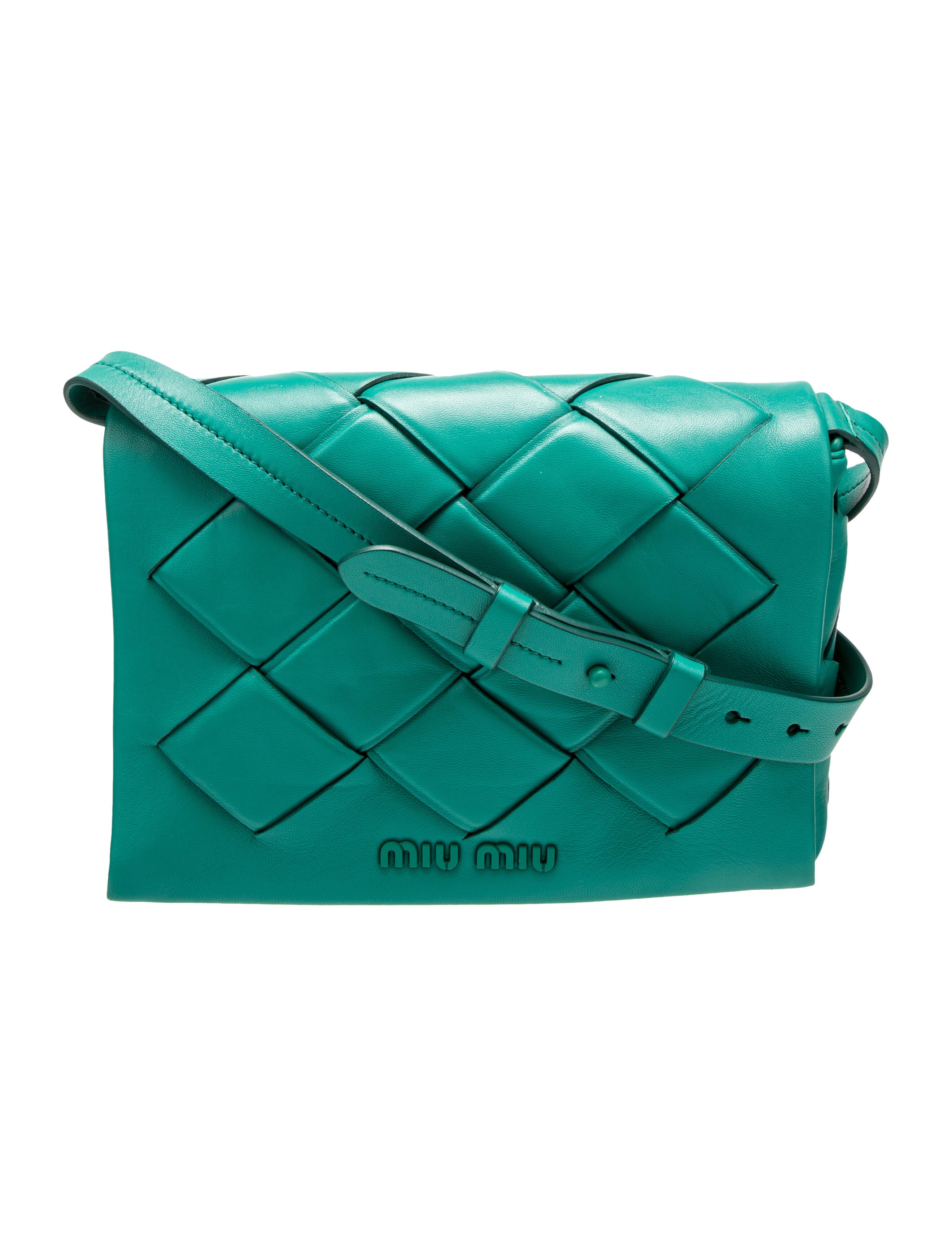 Miu Miu Woven Leather Shoulder Bag Green Shoulder Bags, Handbags