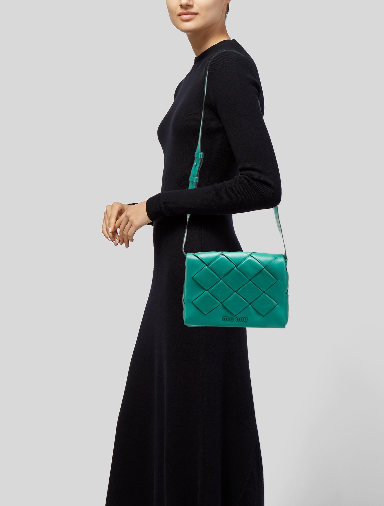 Miu Miu Woven Leather Shoulder Bag Green Shoulder Bags, Handbags