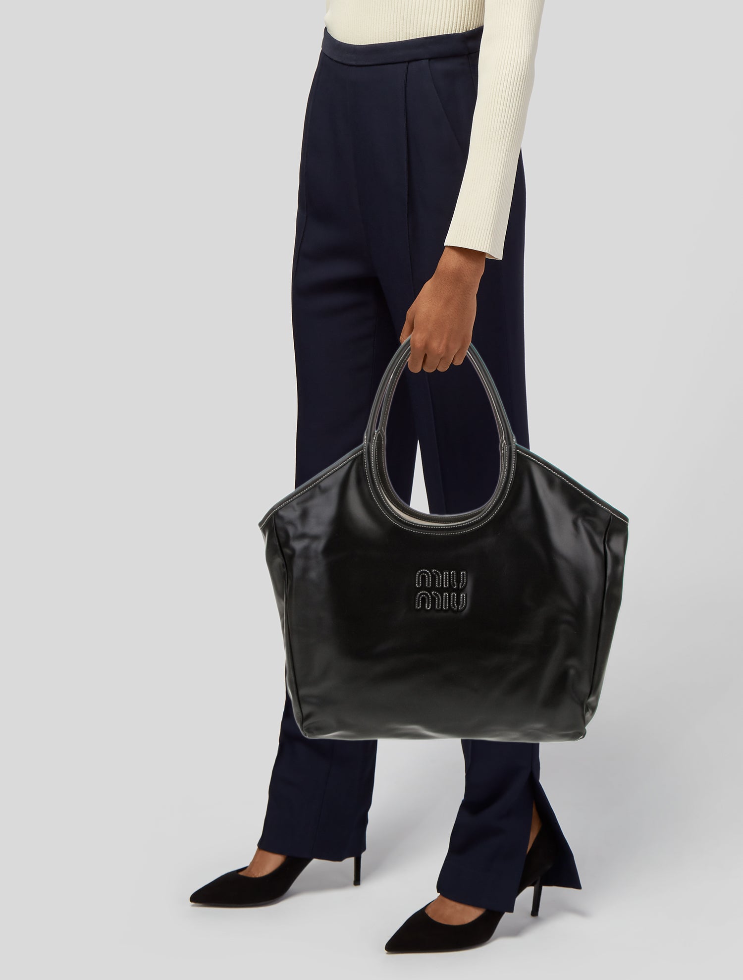 Miu Miu Leather Ivy Tote Bag - Black Totes, Handbags - MIU186605