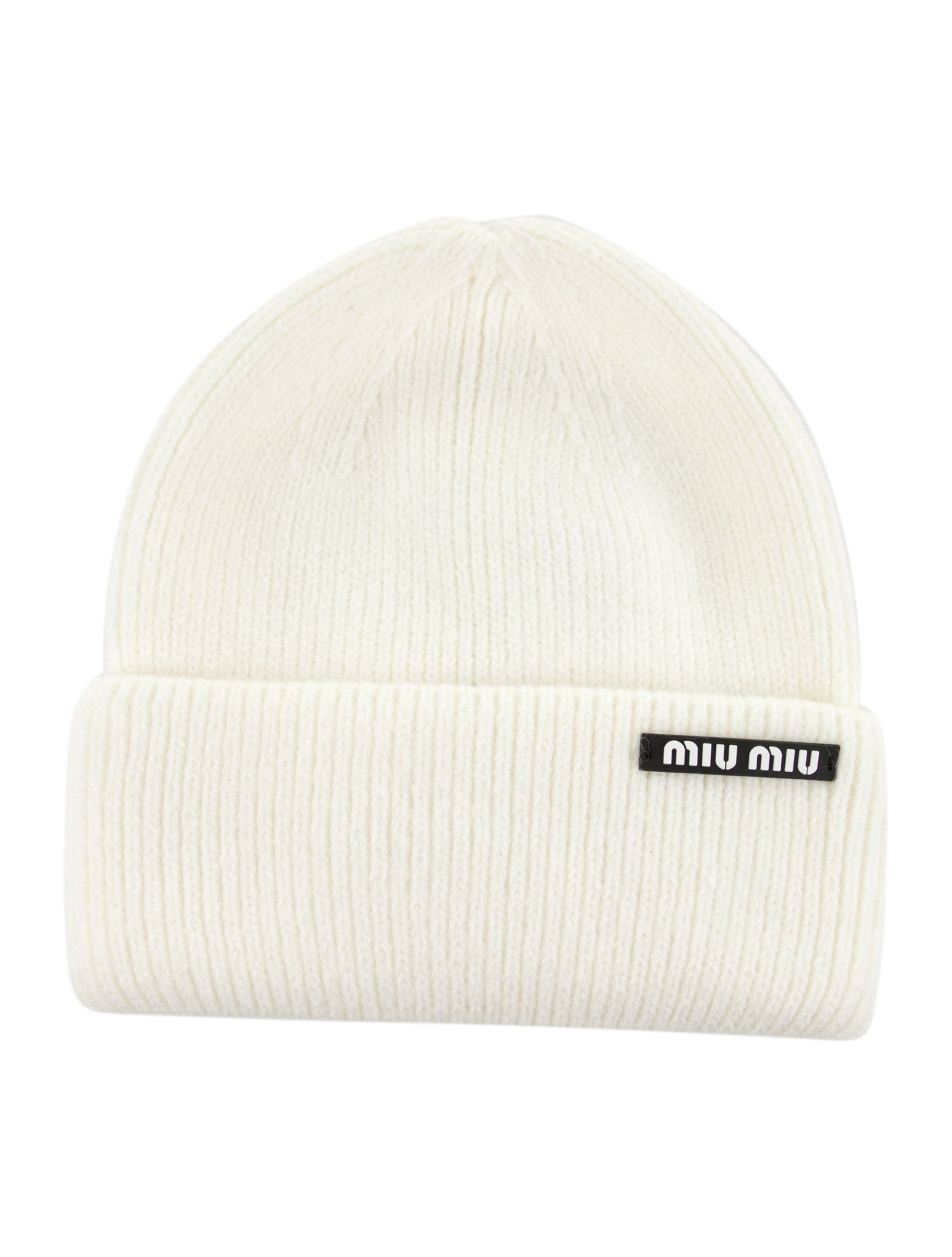 Miu Miu Logo Fur Beanie - White Hats, Accessories - MIU188386