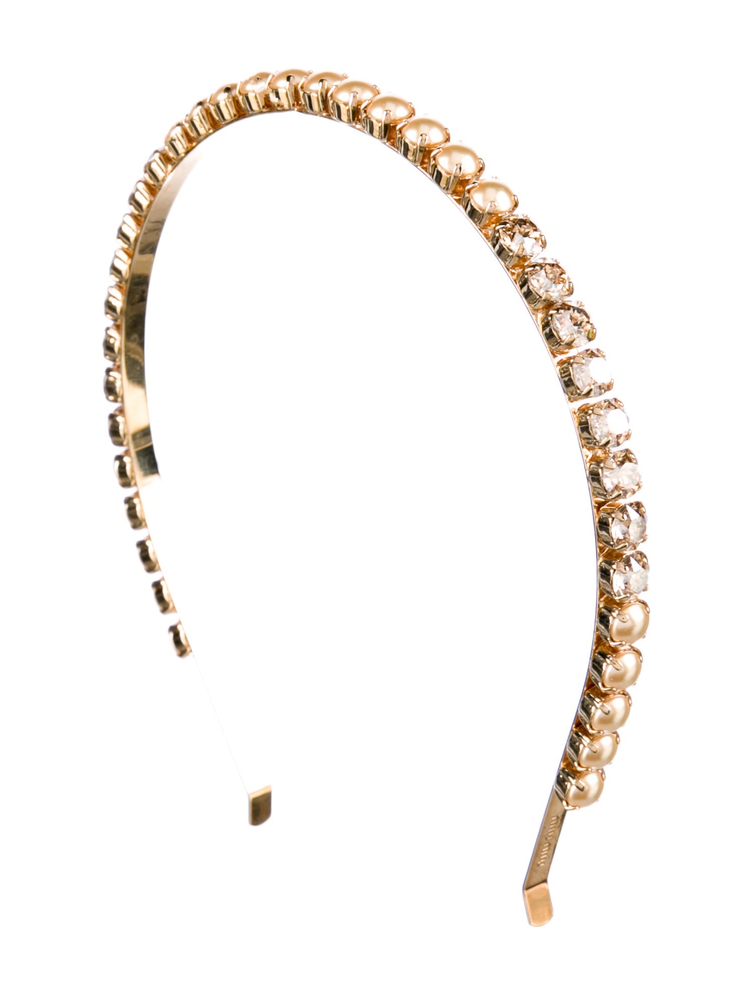 Miu Miu Crystal and Pearl Embellished Headband - Gold Hair 